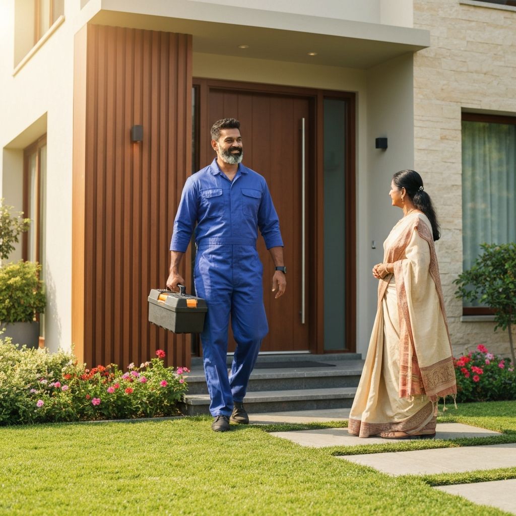 Technician arriving at customer home for repair service